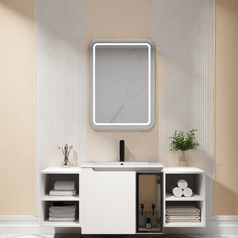 Meuble-lavabo mural moderne avec lavabo et rangement en céramique
