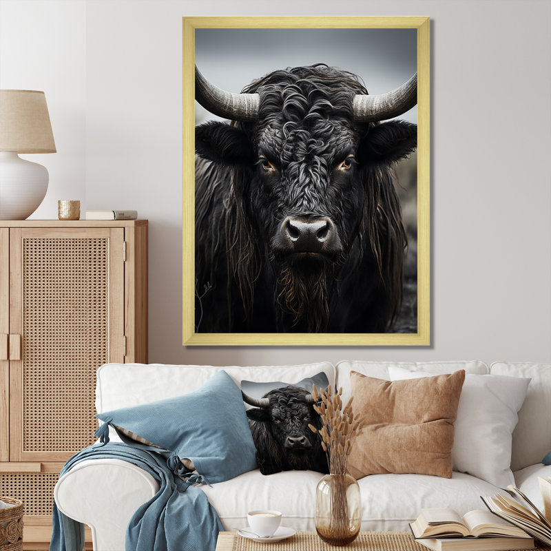 " Cattle Majestic Horns ", Gold Picture Framed, 44" H x 34" W x 1.5" D