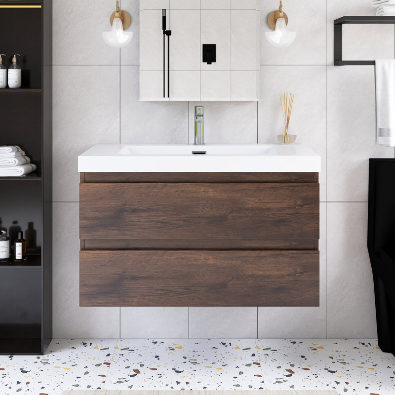 Meuble-lavabo simple 36 po avec plateau en résine intégré 36 po, Noir, noir, noir, noir