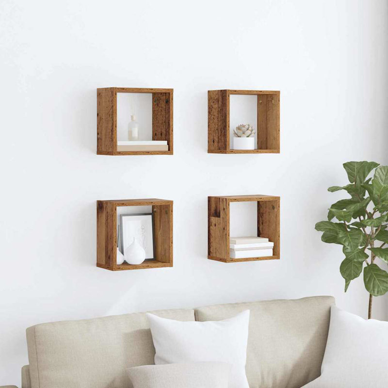 Wall Shelves 4 Pcs 26 X 15 X 26 Cm Engineered Wood, Old Wood