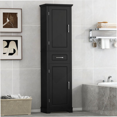 Tall Bathroom Storage Cabinet, Freestanding Storage Cabinet With Two Doors And Adjustable Shelves, Door Shelve Design, MDF Board With Painted Finish, Black