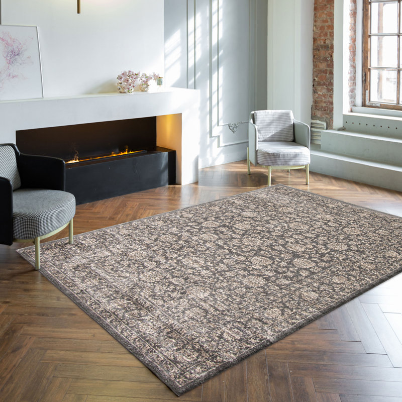 Tapis décoratif grise fronie oriental, Rectangle 5 pi 3 po x 7 pi 3 po