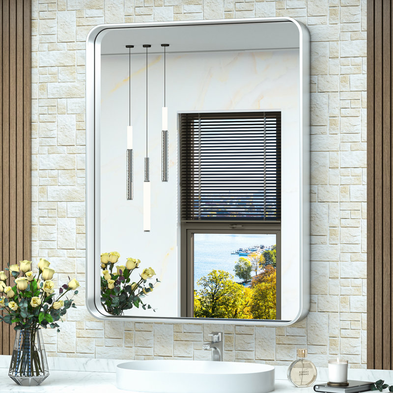 Miroir d'appoint Tyro, Argent, 36 po x 28 po, Rectangulaire