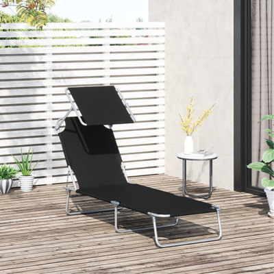 Chaise longue d'extérieur avec structure stable et parasol amovible - fabrication noire