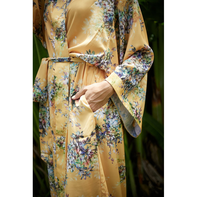 Peignoir mi-mollet en rayonne de femme avec poches