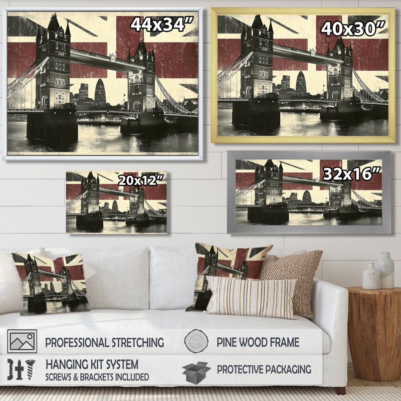 Impression sur toile rétro Tower Bridge Lights In London UK I - England, H 34 po x l 44 po, Toile tendue, Ne s’applique pas