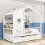 Lit de maison en bois avec toit, tablettes de rangement et tiroirs intégrés-116930054-116930056
