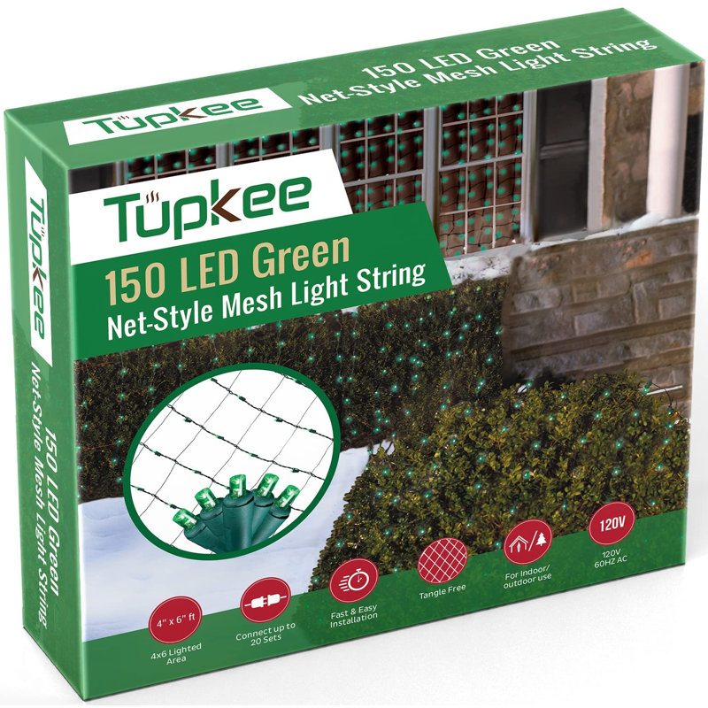 Tupkee Christmas Light Net – 150 LED Green Mesh Lights - 4 ft x 6 ft – Outdoor / Indoor – Net Lights for Bushes, Hedges or Trees