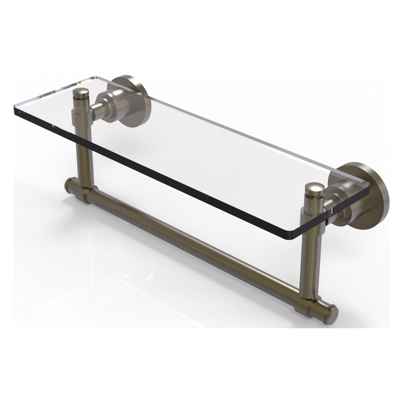 Arviso Bracket Shelf with Towel Bar, Antique Brass, 16" W x 8" H