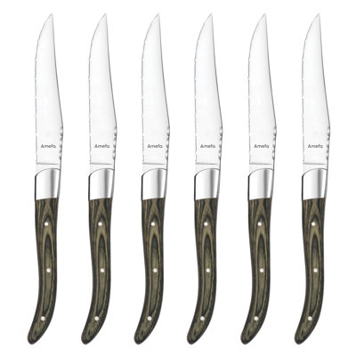 Royalsteak Knives Set Of 6, Green/Brown Pakka