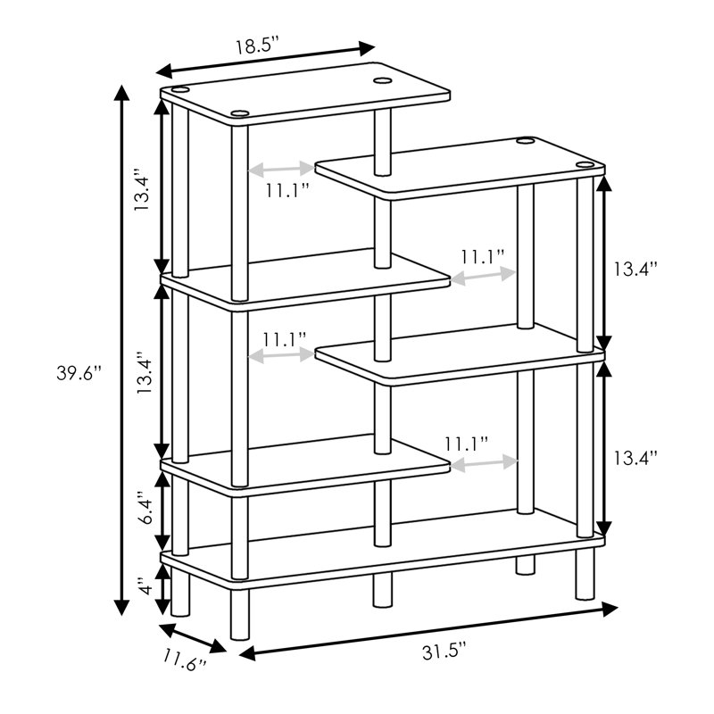 Présentoir décoratif à 6 niveaux H 39,45 po x l 31,5 po x P 11,6 po Zilla, Gris chêne français