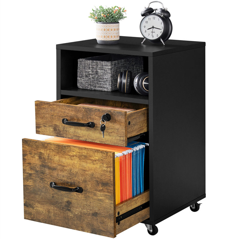 Elisbeth 16 " Wide 2 Vertical Filing Cabinet, Black/Rustic Brown