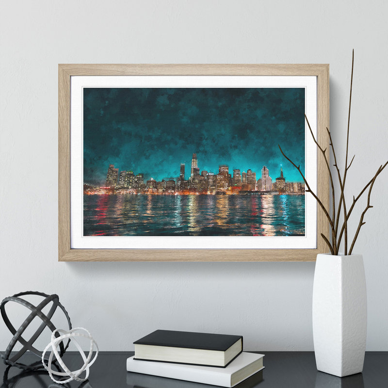 Reflection of the San Francisco Skyline - Framed Print, 45cm H x 63cm W x 2cm D, Oak Framed