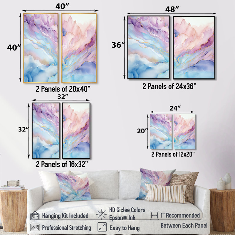 Rose et bleu lever de soleil glacier - décoration murale moderne bleue, H 20 po x l 24 po, Impression encadrée flottante