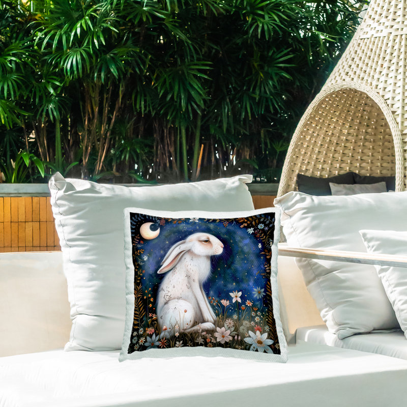 Coussin d'extérieur imprimé "White Rabbit Forest Scene" par The Dutch Lady