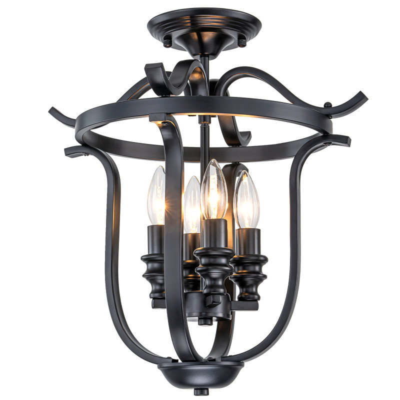 4-light Farmhouse Semi Flush Mount, Black