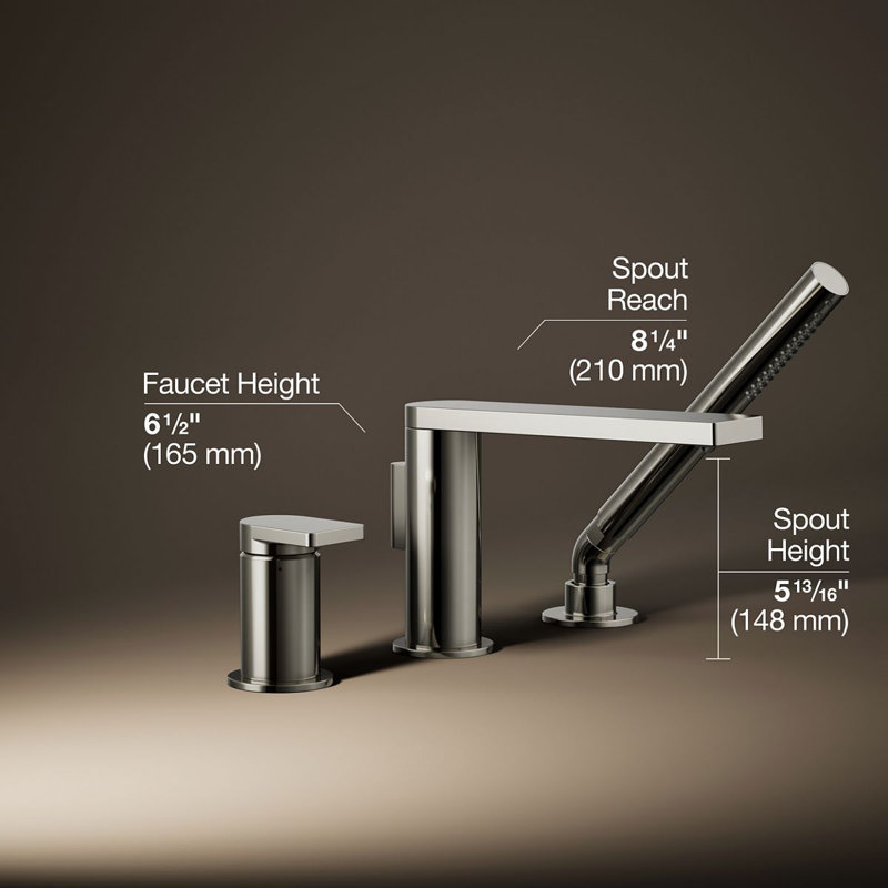 Composed Deck-Mount Bath Faucet With Handshower, Polished Nickel