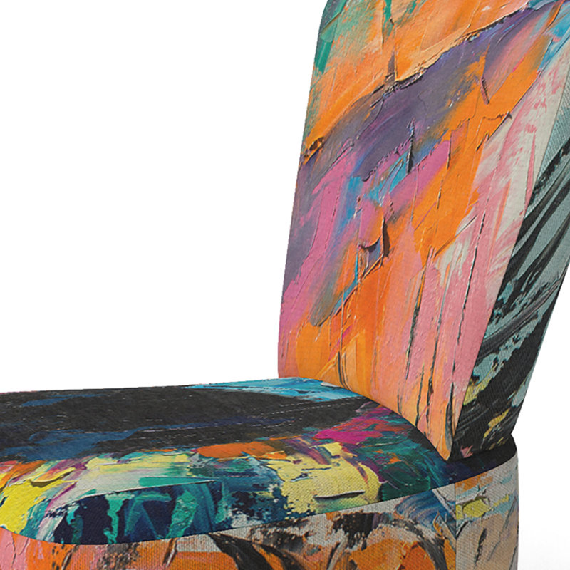 Accent Chair, Beige Floral Pattern Upholstered Decor - Beige Floral Pattern II, Orange/Blue/Pink