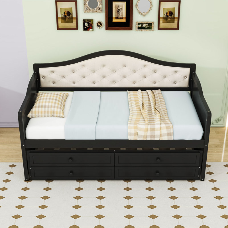 Twin Daybed with Twin Trundle and Storage Drawers, Black