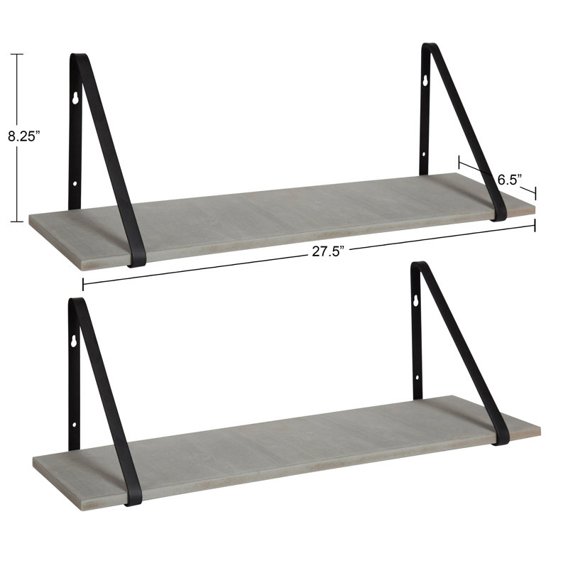 Tablette de support en sapin Mcmartin, Gris / noir, H 8,27 po x l 27,50 po x P 6,89 po