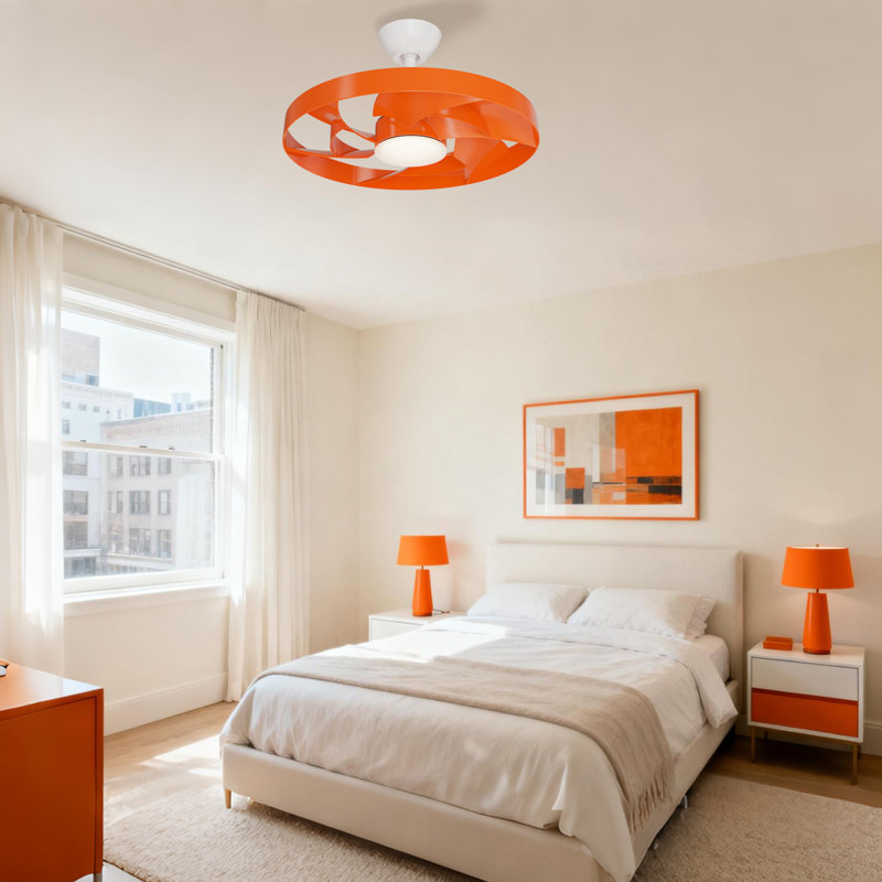 Zippy 22" Indoor White Ceiling Fan with Blades Integrated LED Light and Remote Control, Orange, White