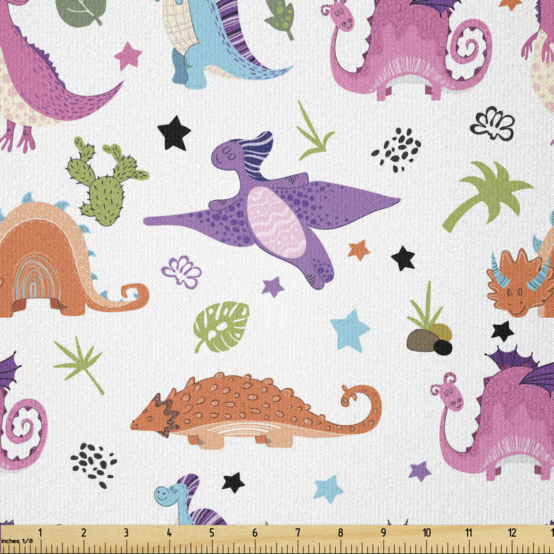 Coutilien Cactus Plants Colourful Stars and Funny Dinosaurs Multi-Purpose Fabric