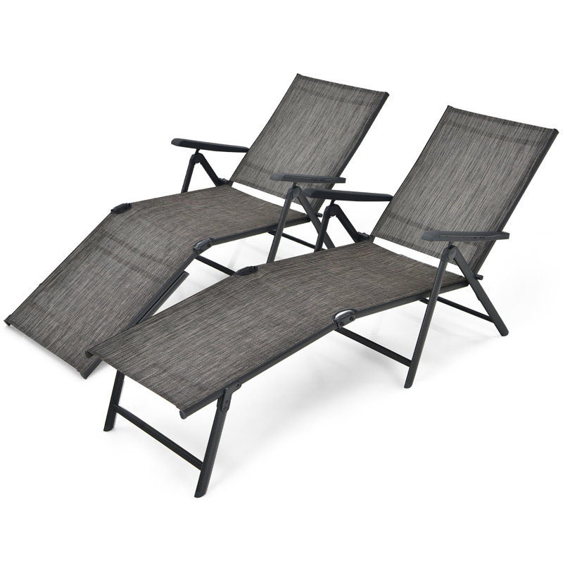 Kemyra Outdoor Metal Chaise Lounge, Gray, 2 Pieces