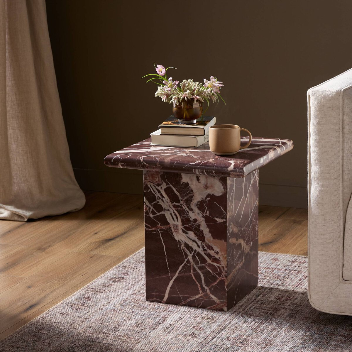 Olene End Table, Meriot Marble