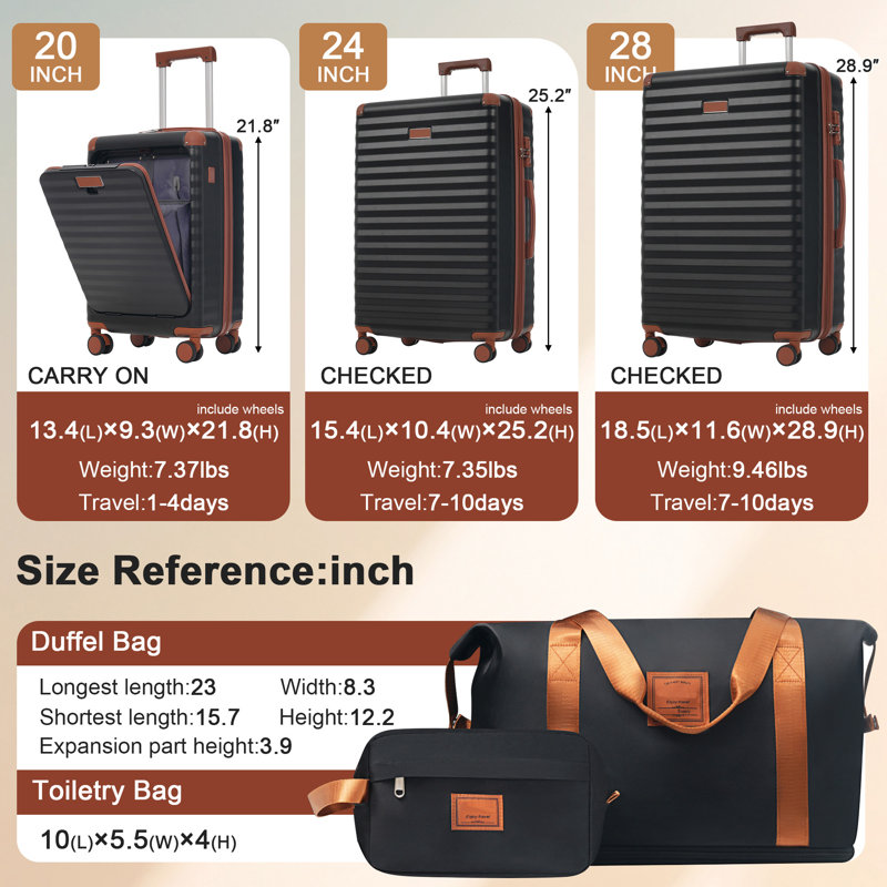 Ensemble de 5 valises avec ouverture frontale, Black Brown