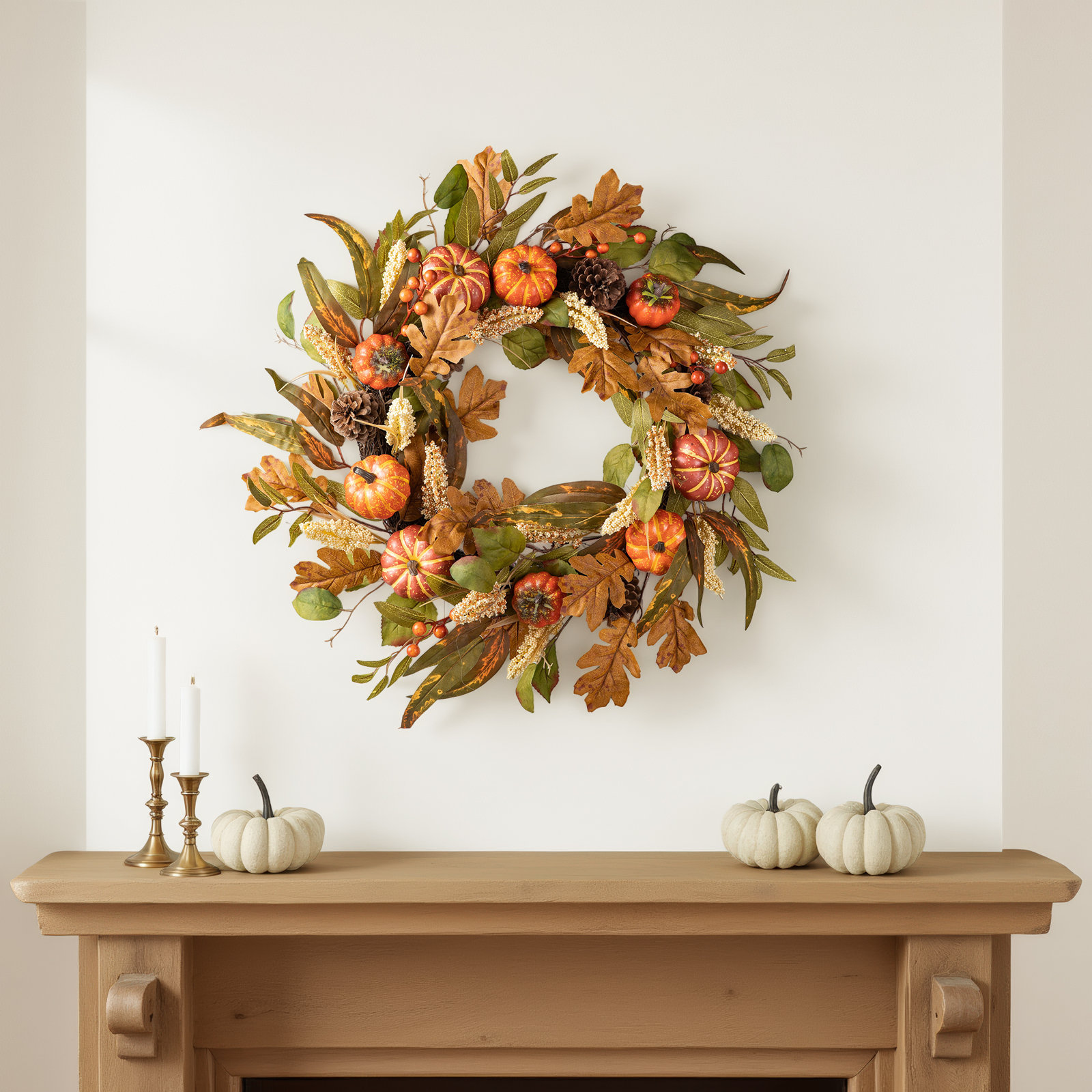 Fall Pumpkin Leaf Floral 24" Wreath