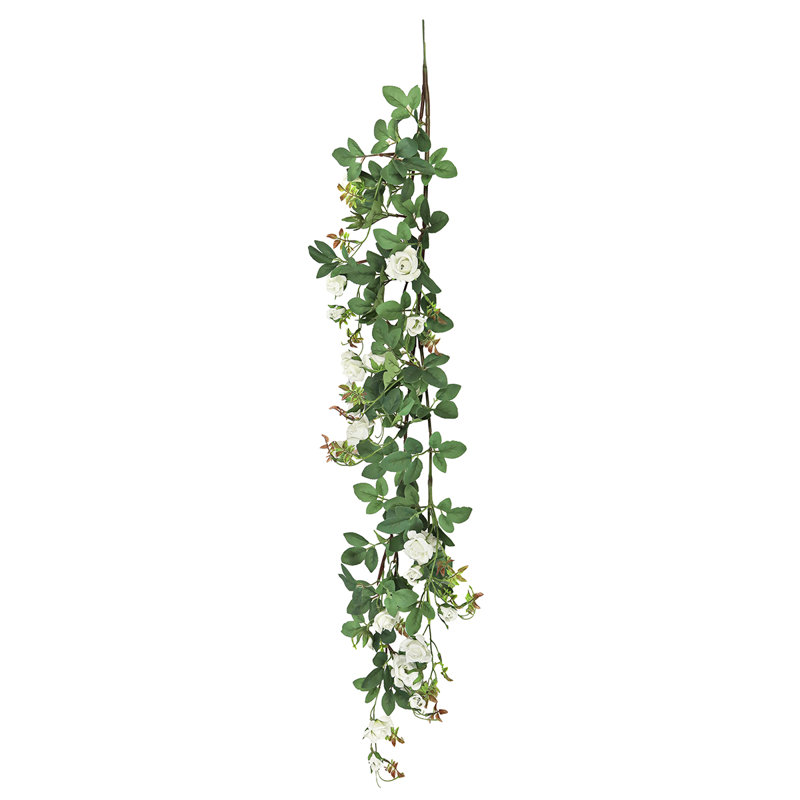 Artificial Tea Rose Flower Stem Hanging Spray, Cream White