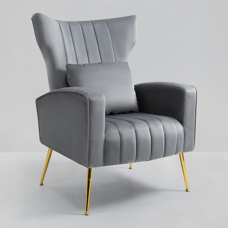 27' ' wide velvet armchair Mahith, Gris