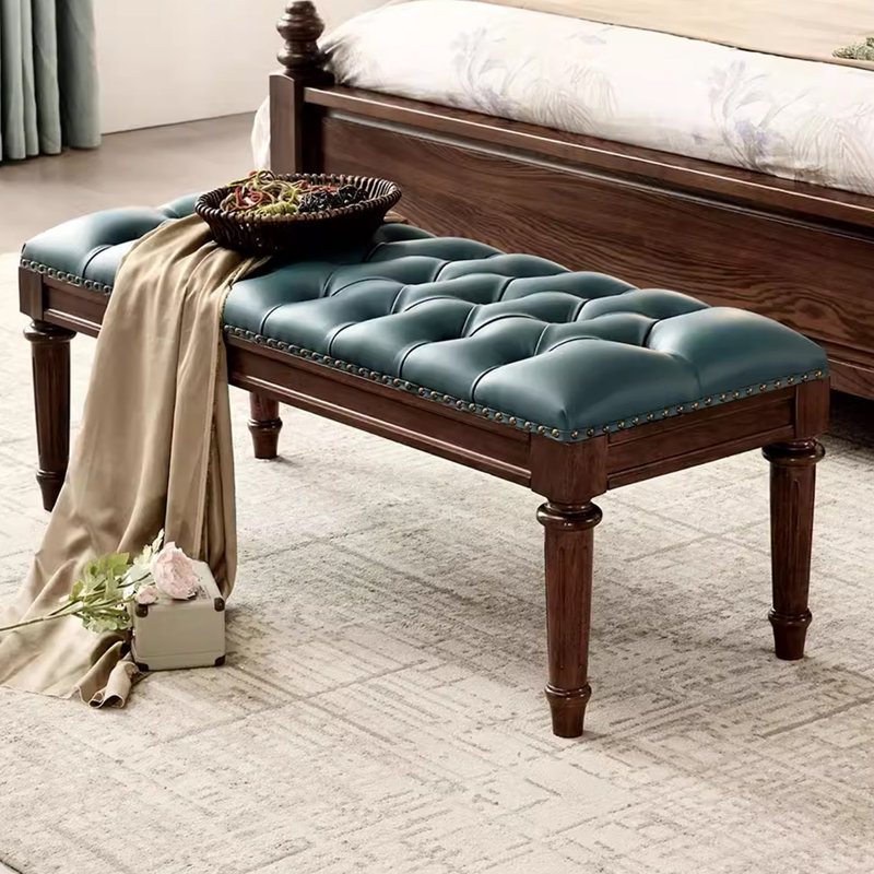 Blue Upholstered Bench, 19.29" H x 47.24" W x 15.75" D, Blue