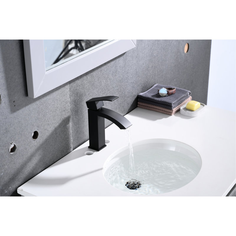 Waterfall Spout Single Handle Faucet For Bathroom Sink With Pop - Up Drain And Overflow, Matte Black Rust Stainless Steel, Beautiful Flow Overflow Sinks, Corrosion Stable Design