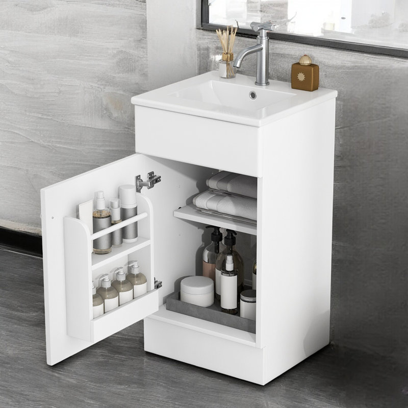 Ensemble de meuble-lavabo simple 18 po avec plateau en céramique, Blanc, Argent