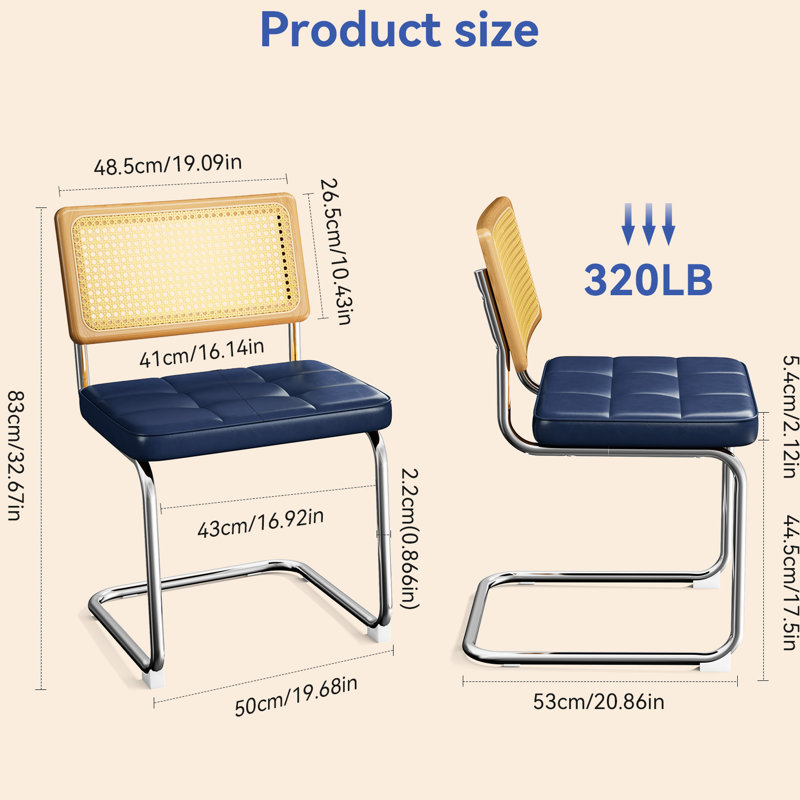 Chaise de salle à manger moderne et bleue de 2 places, design Mid-Century, dossier naturel, siège en similicuir empilable et chaises, Design For Living
