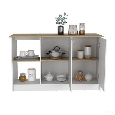 Juniper Kitchen Island with Large Top Surface, Double Door Cabinet, and Open Shelves