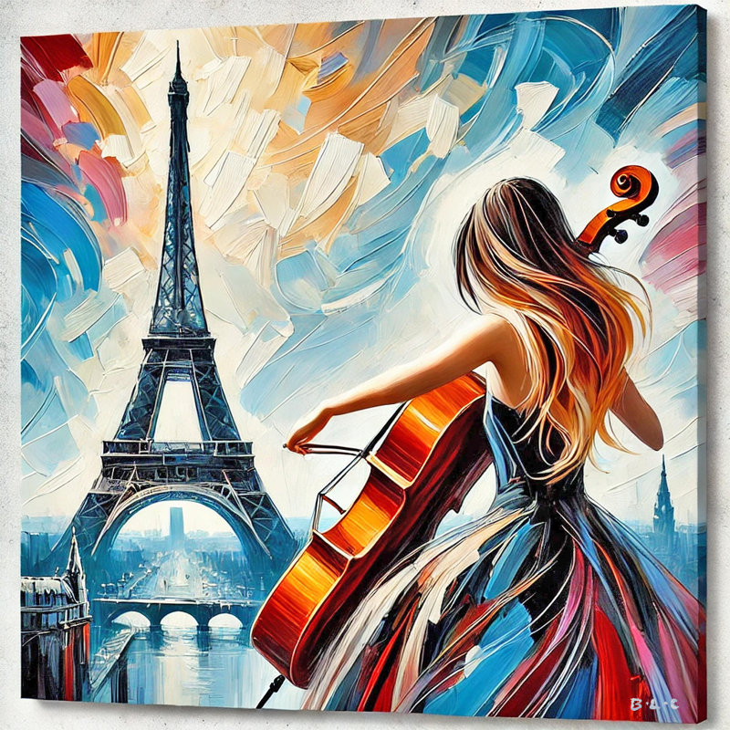 Cello Serenade in Paris, toile tendue, H 12 po x l 12 po x P 1 po