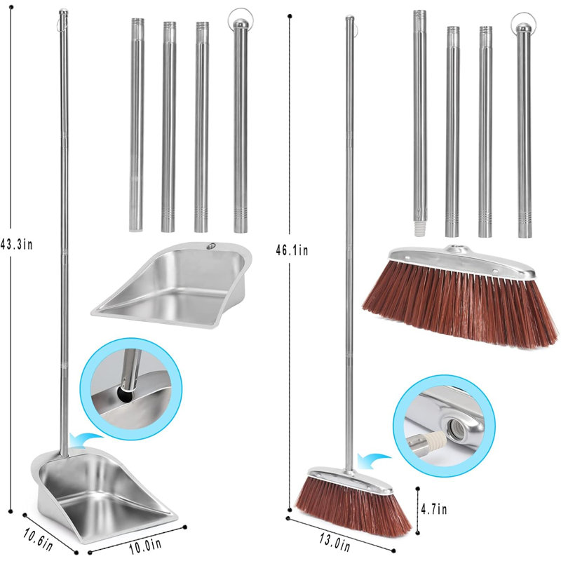 Broom And Dustpan Set For Home, Kitchen Broom With Dustpan Combo Set, Heavy Duty Dustpan With Long Handle