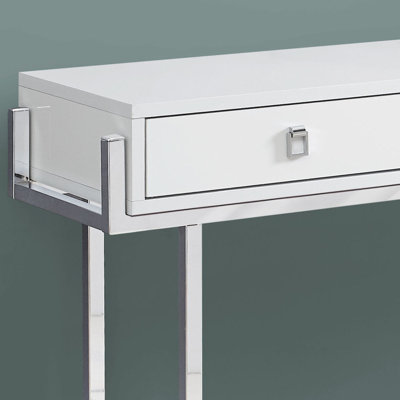 Accent Table, Console, Entryway, Narrow, Sofa, Storage Drawer, Living Room, Bedroom, Laminate, Chrome Metal, Contemporary, Modern