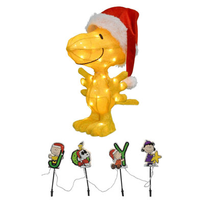 ProductWorks Peanuts 22" Pre Lit Woodstock Santa Hat and 8" Joy Pathway Markers