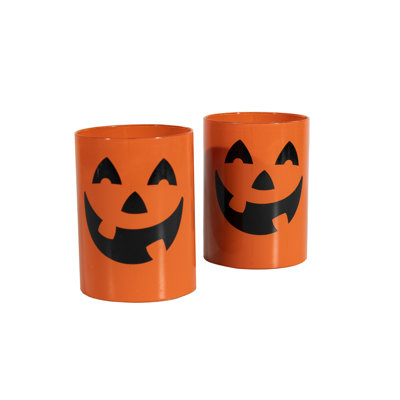 Battery Operated LED Glass Candles with Flickering Flame, Jack O' Lantern - 2 Piece