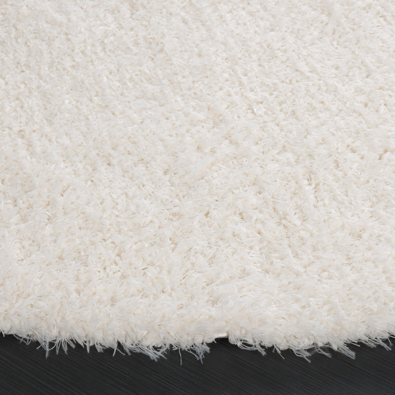 Tapis ivoire en polyester tissé à la machine de couleur unie Klaudija, Rond 6 pi 7 po