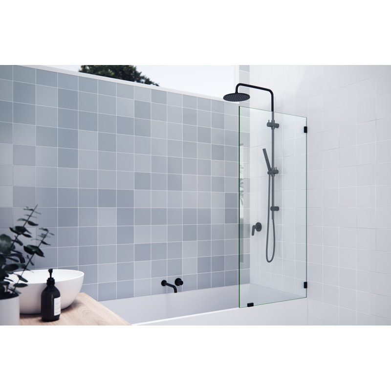Glass Warehouse 27" W Frameless Shower Bath Fixed Panel, Matte Black