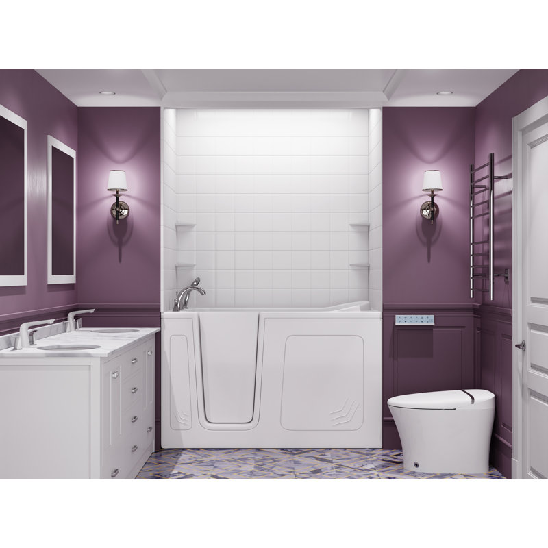 Tub'n Wall Series 32" x 60" Left Drain Air Jetted Bathtub in White with 6 in. Tile Shower Wall Kit, Left, White