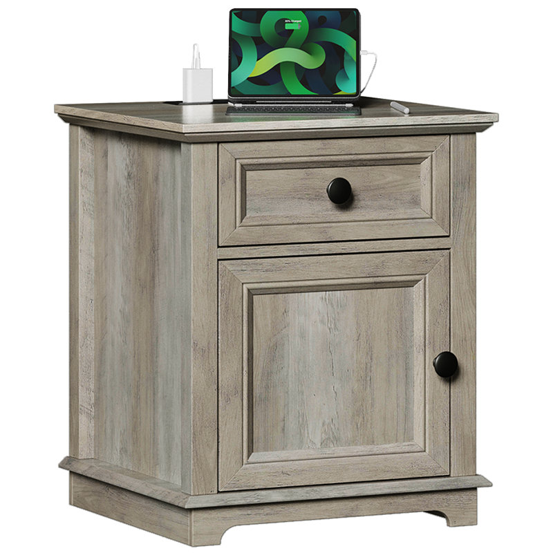 Vianet 24'' Tall End Table with Storage Drawer and Built-In Outlets, Split Oak