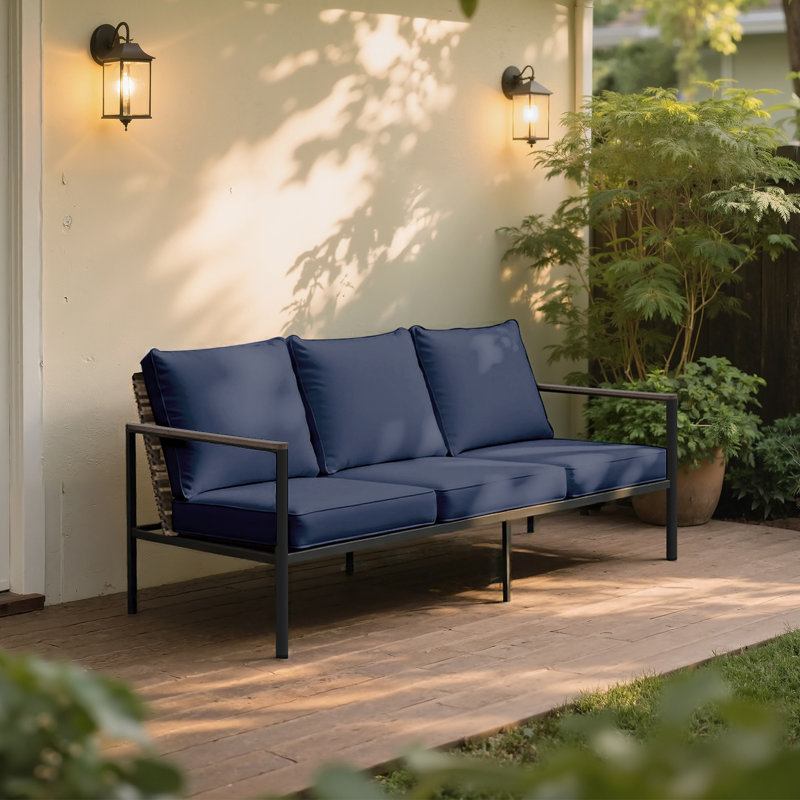  72” Aluminum Outdoor Sofa With Sunbrella Cushions, Blue