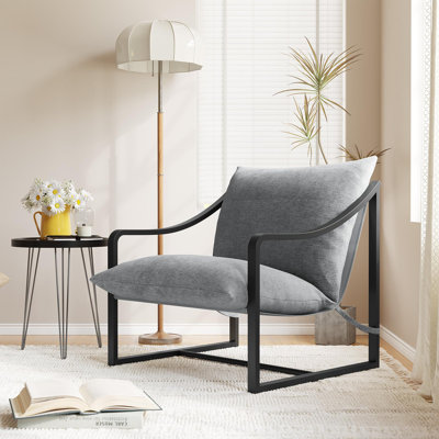 Modern Sling Accent Chair, Comfy Fabric Living Room Chairs With Heavy Duty Metal Frame, Set Of 2