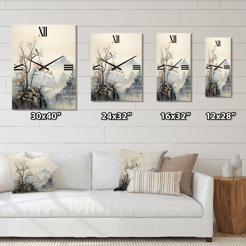 Asian Art Sumi Bird Serenity - horloges murales art asiatique, Médium