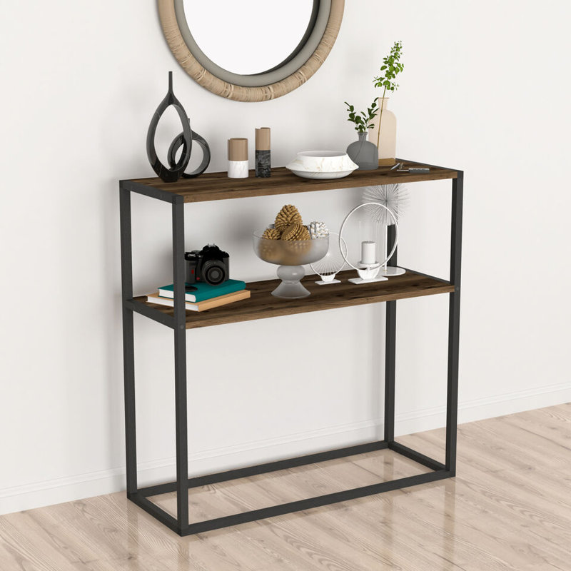 Aigar 90cm Console Table, Burnt Oak/Black
